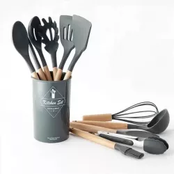 Силиконовый набор кухонных принадлежностей Kitchen Set RB-2239 - 12 предметов, черный, термостойкость до 230°C thumbnail