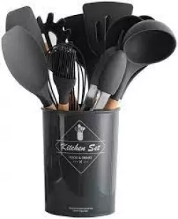 Силиконовый набор кухонных принадлежностей Kitchen Set RB-2239 - 12 предметов, черный, термостойкость до 230°C thumbnail