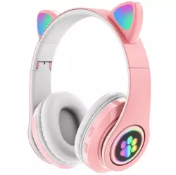 Беспроводные наушники с кошачьими ушками - Bluetooth, розовые, многоцветная подсветка, встроенный микрофон thumbnail