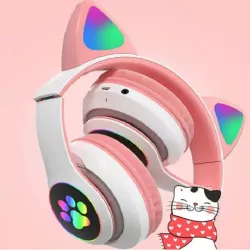 Беспроводные наушники с кошачьими ушками - Bluetooth, розовые, многоцветная подсветка, встроенный микрофон thumbnail