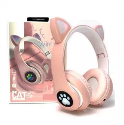 Беспроводные наушники с кошачьими ушками - Bluetooth, розовые, многоцветная подсветка, встроенный микрофон thumbnail