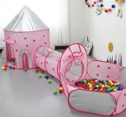 Детский игровой домик-палатка Замок 3в1 - туннель и бассейн, 300x120x90см, легко собрать, портативная thumbnail