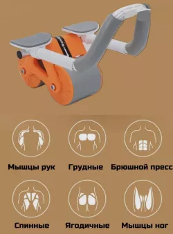 Тренажер для пресса с возвратным механизмом - двойное колесо, дугообразная рукоятка, крепление для телефона, синий thumbnail