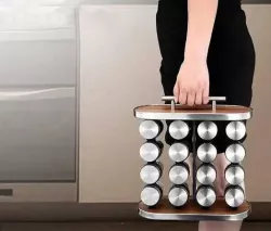 Набор карусель для специй - 16 стеклянных емкостей, подставка Stainless Steel, дерево thumbnail