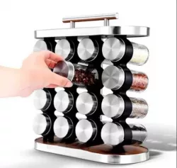 Набор карусель для специй - 16 стеклянных емкостей, подставка Stainless Steel, дерево thumbnail