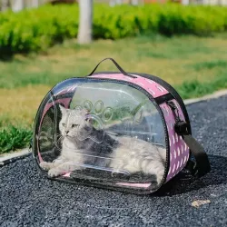 Сумка переноска для кошек и собак до 8 кг - прозрачные стенки, жесткое дно, размер 33x20x32 см thumbnail