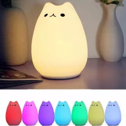 Сенсорный силиконовый LED светильник-ночник Котик - двойной режим света, 7-цветная смена, материал ABS+силикон thumbnail
