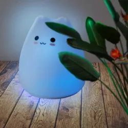 Сенсорный силиконовый LED светильник-ночник Котик - двойной режим света, 7-цветная смена, материал ABS+силикон thumbnail