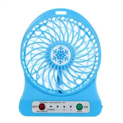 Портативный мини вентилятор с аккумулятором - 3 скорости, LED-фонарик, USB зарядка, 4 лопасти thumbnail