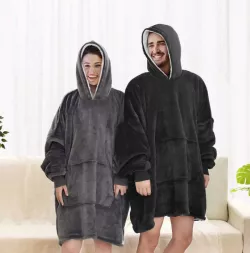 Толстовка-плед с капюшоном Huggle Hoodie - Двусторонняя, флис и искусственный мех, машинная стирка, размер 80x100 см thumbnail