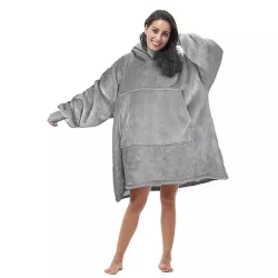 Толстовка-плед Huggle Hoodie с капюшоном - Универсальный размер, двусторонняя, искусственный мех, машинная стирка thumbnail
