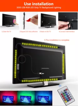 Лента светодиодная RGB 5050 - 2м, USB, пульт управления, влагостойкая, черная основа thumbnail