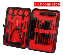Профессиональный маникюрный набор - 18 предметов, нержавеющая сталь, футляр черного цвета thumbnail