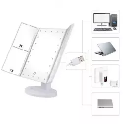 Тройное зеркало для макияжа с LED-подсветкой - увеличительное, сенсорное управление, компактное thumbnail