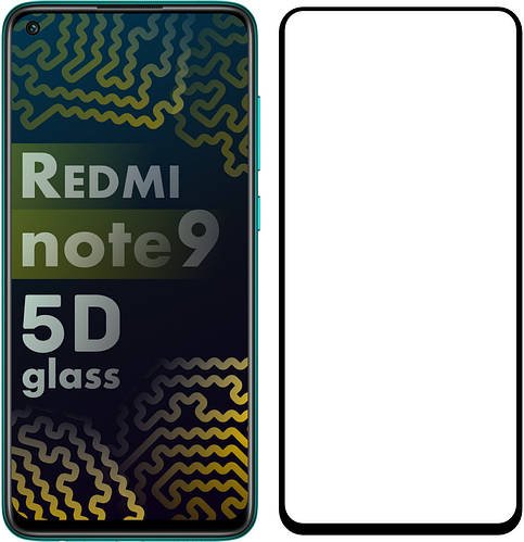 5D скло Xiaomi Redmi Note 9 (Захисне Full Glue) Black