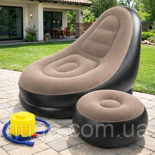 Надувний диван з пуфиком Air Sofa - 116х98х83см, Коричневий / Надувне крісло з пуфиком