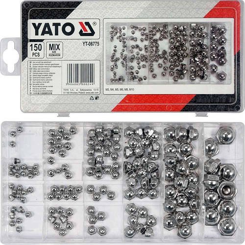 Набір Ковпачкових Гайок M3, M4, M5, M6, M8, M10 DIN 1587 YATO Комплект 150 шт