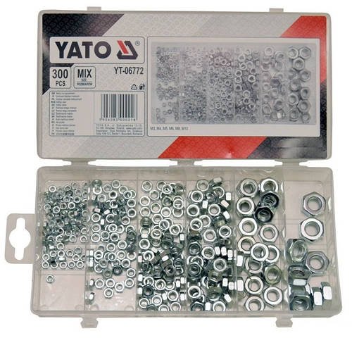 Гайки Шестигранні M3;M4;M5;M6;M8;M10 Оцинковані YATO Набір 300 шт DIN 934