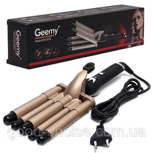 Плойка для волосся п'ять хвиль Geemy GM 2933, 45Вт, 2 режими температури / Керамічна плойка щипці для завивки