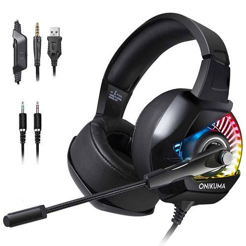 ONIKUMA RGB K6 ігрові геймерські навушники з підсвічуванням мікрофоном гарнітура для пк комп'ютера, ноутбука