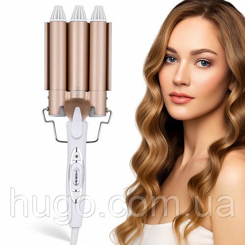 Потрійна плойка для волосся 45Вт, 25мм, Geemy GM 1988 / Плойка три хвилі / Щипці для створення хвиль