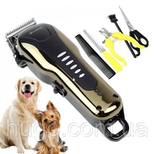 Акумуляторна машинка для стрижки тварин + 4 насадки, GM 6063 / Бездротовий тример для собак та котів