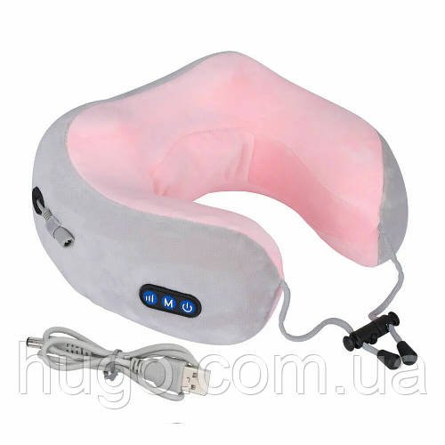 Масажна подушка для шиї з пам'яттю U-Shaped Upgrade Vibration Pillow, від USB, Сірий / Бездротова подушка масажер