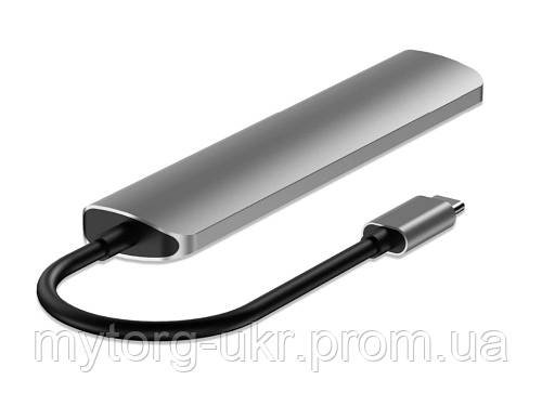 Хаб-перехідник 7 в 1 з Type C на 4K HDMI, PD, SD, TF, 3 × USB 3.0 7 в 1  Сріблястий