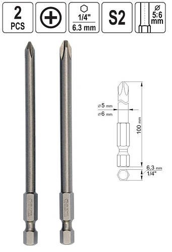 Біти Для Шуруповерта PH1, PH2, L=100 мм Набір 2 шт YATO (YT-0488)