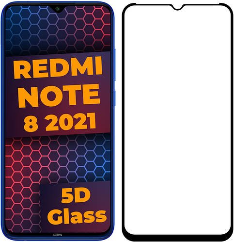 5D скло Xiaomi Redmi Note 8 (Захисне Full Glue) Black