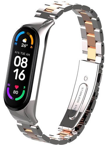 Металевий браслет Line для Mi Band 6 Silver-Rose