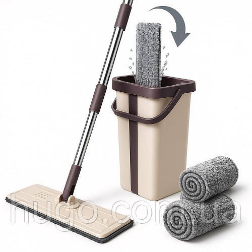 Швабра з віджимом та відро 3,5л + 2 насадки, Scratch Cleaning / Набір для прибирання / Швабра ледарка