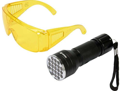 Ультрафіолетовий Ліхтарик VOREL UV 21 LED з Окулярами Для Виявлення Витоків та Перевірки Банкнот VL-82756