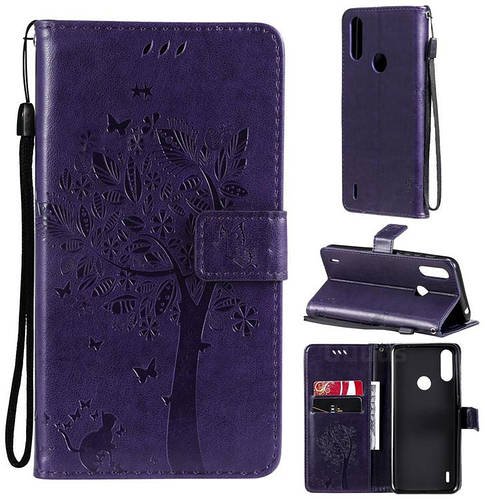 Обкладинка Motorola E7 Power (чохол кіт і дерево) Violet