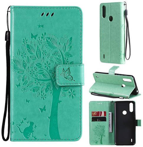 Обкладинка Motorola E7i Power (чохол кіт і дерево) Turquoise