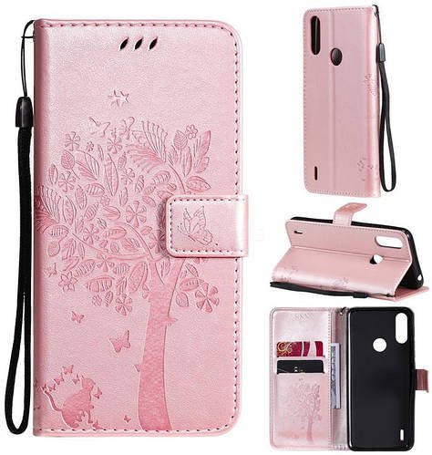 Обкладинка Motorola E7i Power (чохол кіт і дерево) Rose Gold