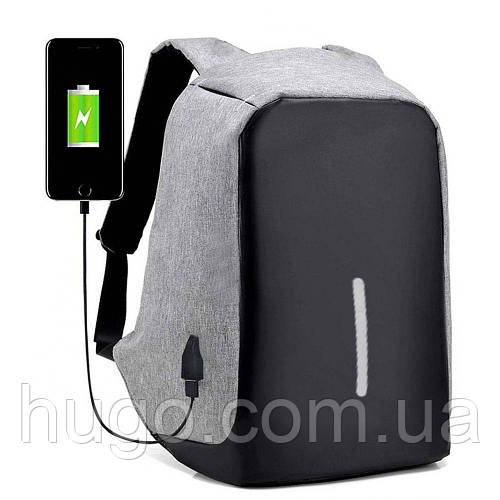 Міський рюкзак-антивор з USB (45х30х10 см) Bobby, сірий / Молодіжний рюкзак для ноутбука