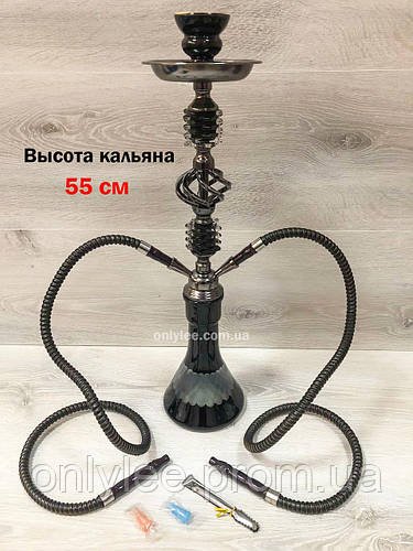 Високий кальян на 2 трубки на 2 персони заввишки 55 см чорний