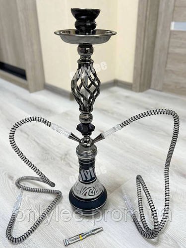 Високий кальян на 2 трубки на 2 персони заввишки 54 см чорний зі сріблом