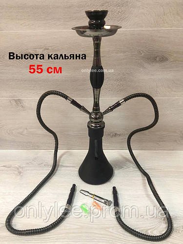 Високий кальян на 2 трубки на 2 персони заввишки 55 см чорного кольору