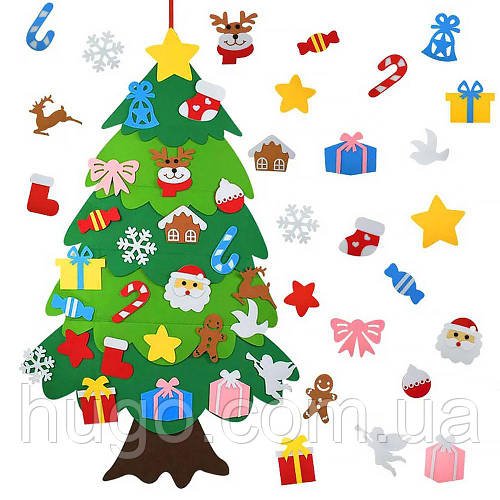 Дитяча новорічна ялинка з 25 іграшками з фетру (100х59 см) Chrismas Free / Фетрова ялинка на стіну