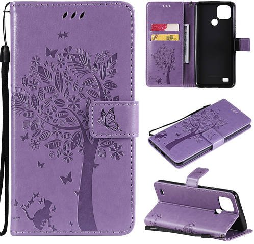 Обкладинка Realme C21Y (чохол кіт та дерево) Lilac
