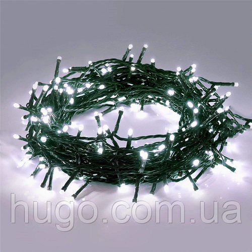 Гірлянда 40 м "Нитка" на зеленому проводі 600 LED Білий / Світлодіодна новорічна гірлянда