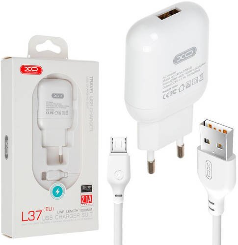 Зарядний пристрій XO L37 2.1A + кабель microUSB