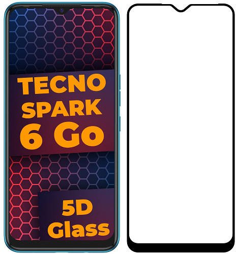 5D скло Tecno Spark 6 Go (Захисне Full Glue) Black
