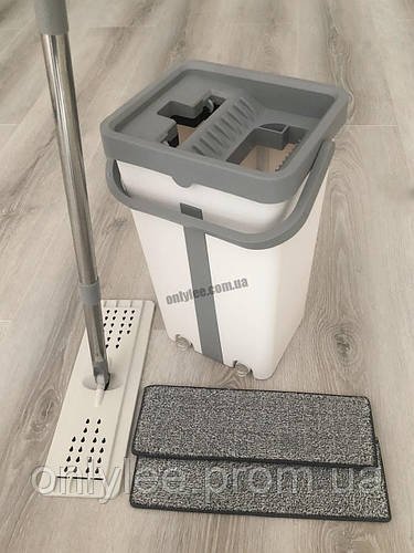 Швабра з відром біла Scratch Cleaning Easy Mop комплект з автоматичним віджиманням і складаною ручкою