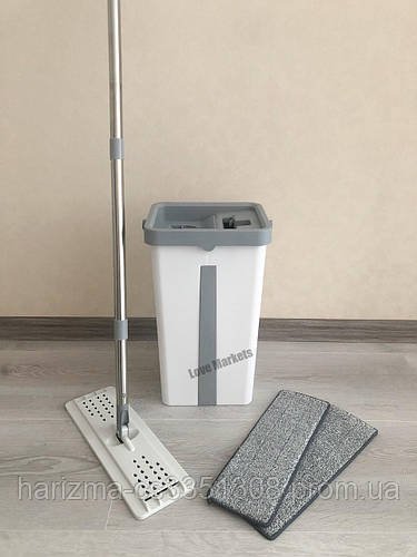 Scratch Cleaning Easy Mop комплект швабра з відром з автоматичним віджиманням і складаною ручкою білого кольору