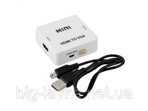 Mini конвертер-перехідник з HDMI в VGA 1080р  Білий