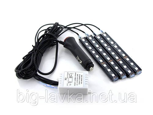 Світлодіодна стрічка RGB для салону автомобіля 12В Led підсвічування для салону автомобіля 16 colors 3000Lm  Чорний