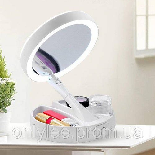 Настільне дзеркало для макіяжу Floxite 10x plus 1x Lighted Folding Vanity & Tс LED підсвіткою складане кругле